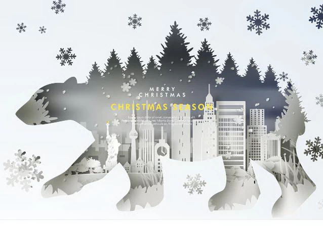 创意剪纸风圣诞节圣诞树圣诞老人麋鹿雪花3D立体海报PSD/AI素材模板【029】